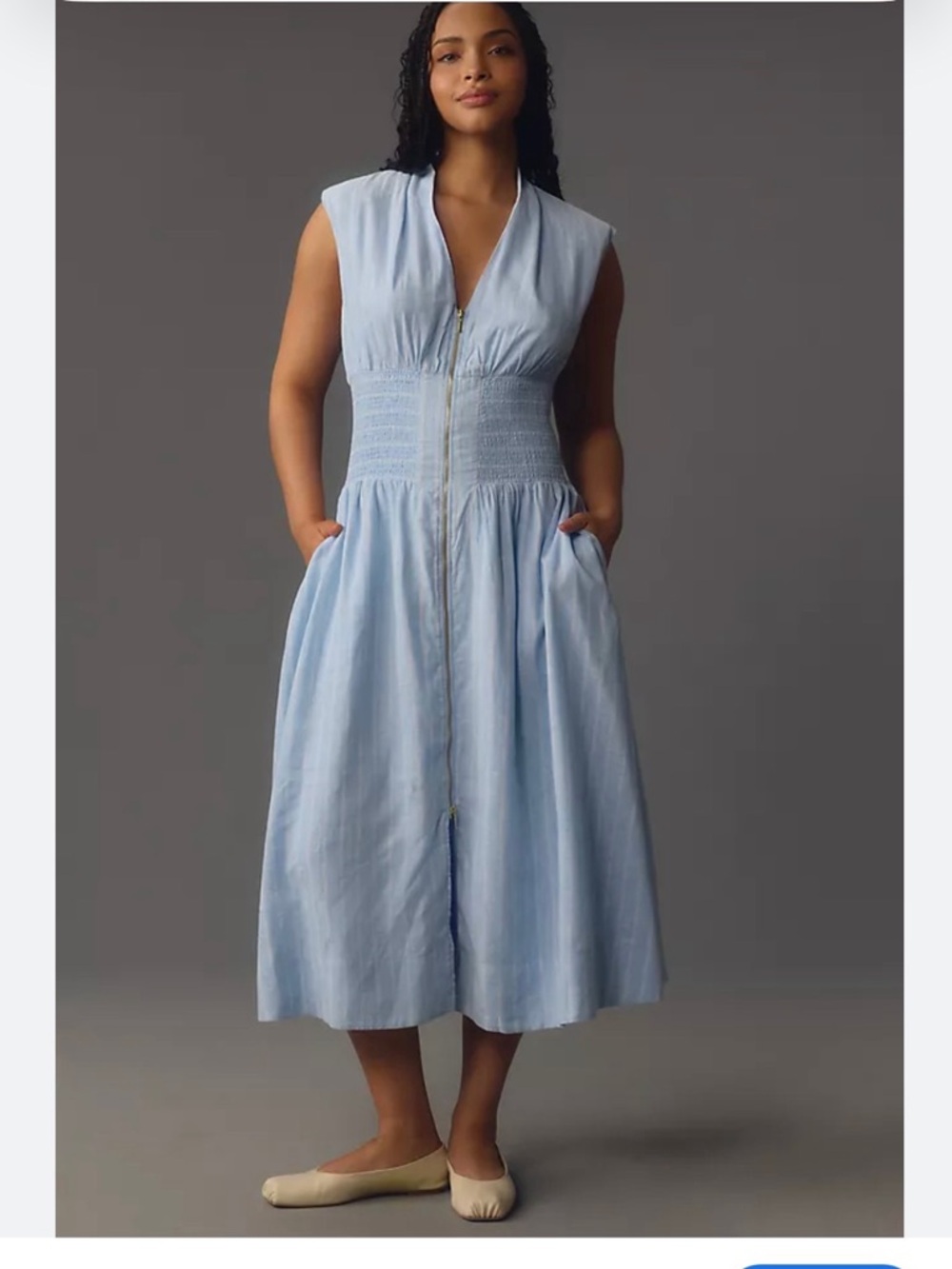 Anthropologie Light Blue Striped Midi Dress with Smocked Waist - Picture 1 of 5